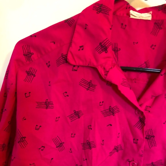 Cutest Vintage 80’s 3/4 sleeve Hot Pink Music Note Blouse M/L - Picture 1 of 8